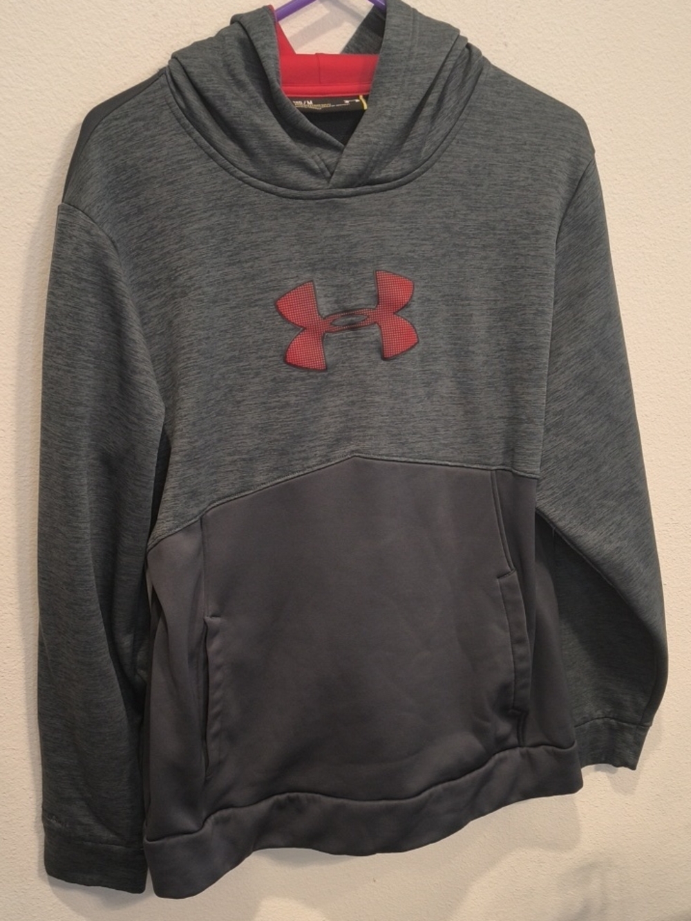 Under Armour Gray Pullover Hoodie with Red Logo Medium
